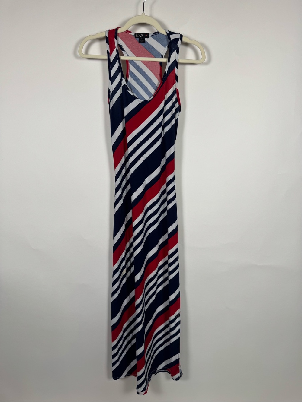 Love Red White Blue Striped Racerback Maxi Dress SM Nautical Coastal USA America